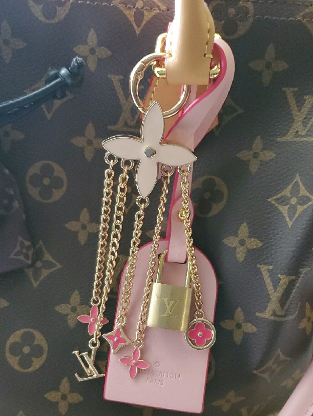 Brown Monogram Satchel with Pink Strap and Gold Hardware - Picture 5 of 11